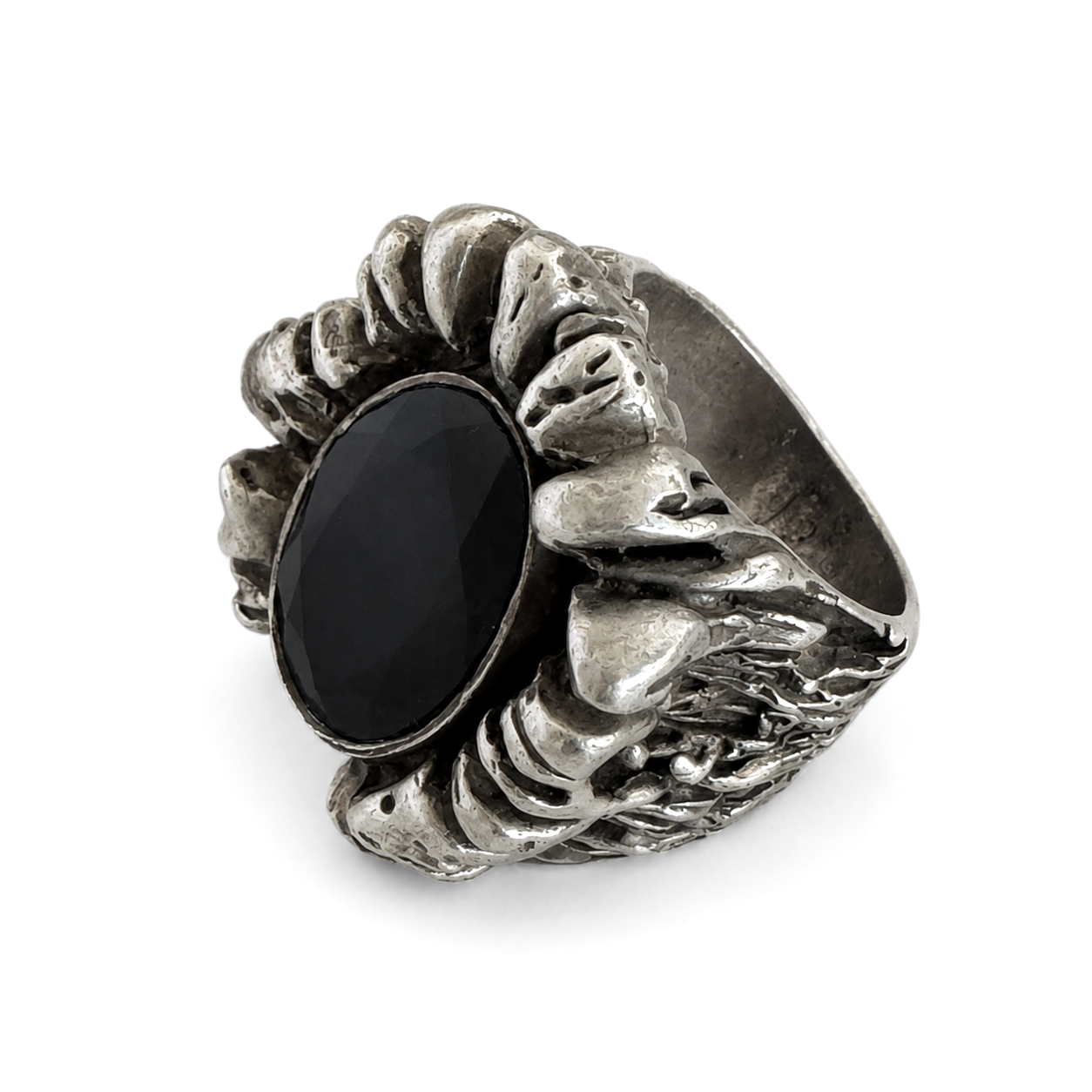 One-of-a-Kind Sculptural Silver Ring with Black Onyx