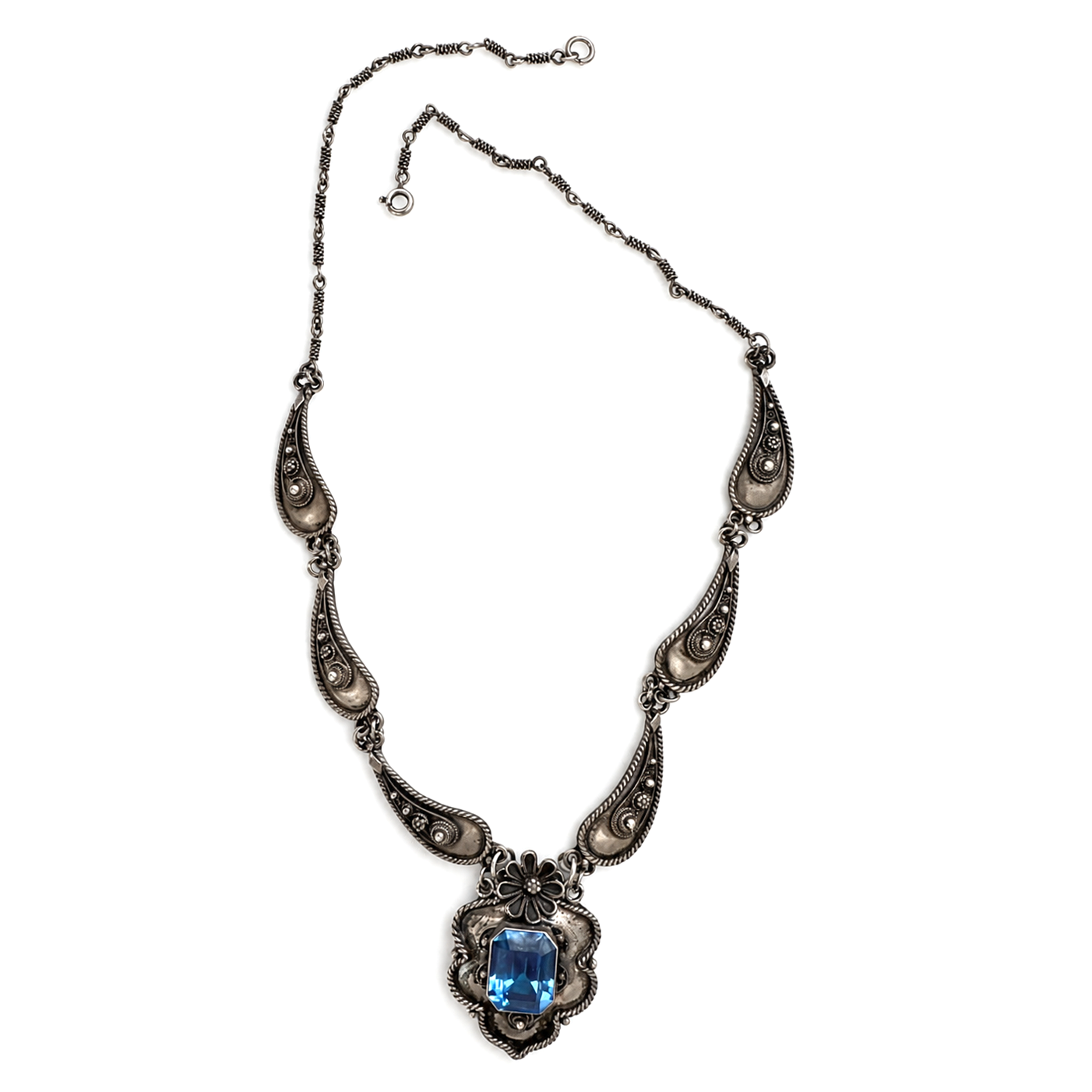 Vintage Israeli 935 Silver Blue Topaz Statement Necklace