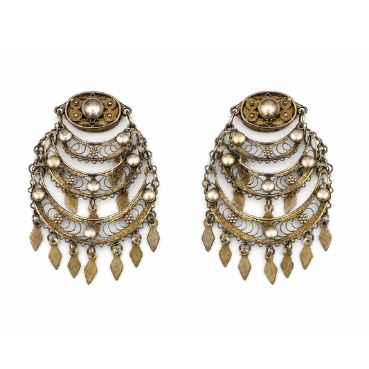 One-of-a-Kind Antique Yemeni Gold-Plated Silver Filigree Clip-On Earrings