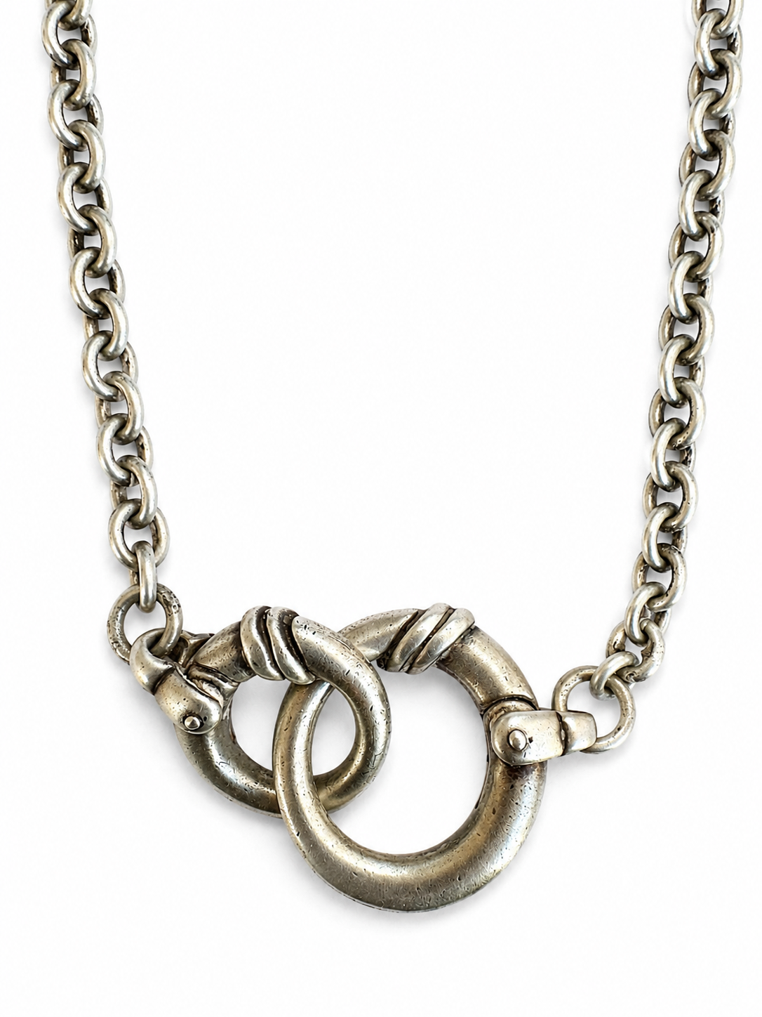 unisex Vintage Sculptural Silver Chain Necklace – Convertible Two-Way Statement Design