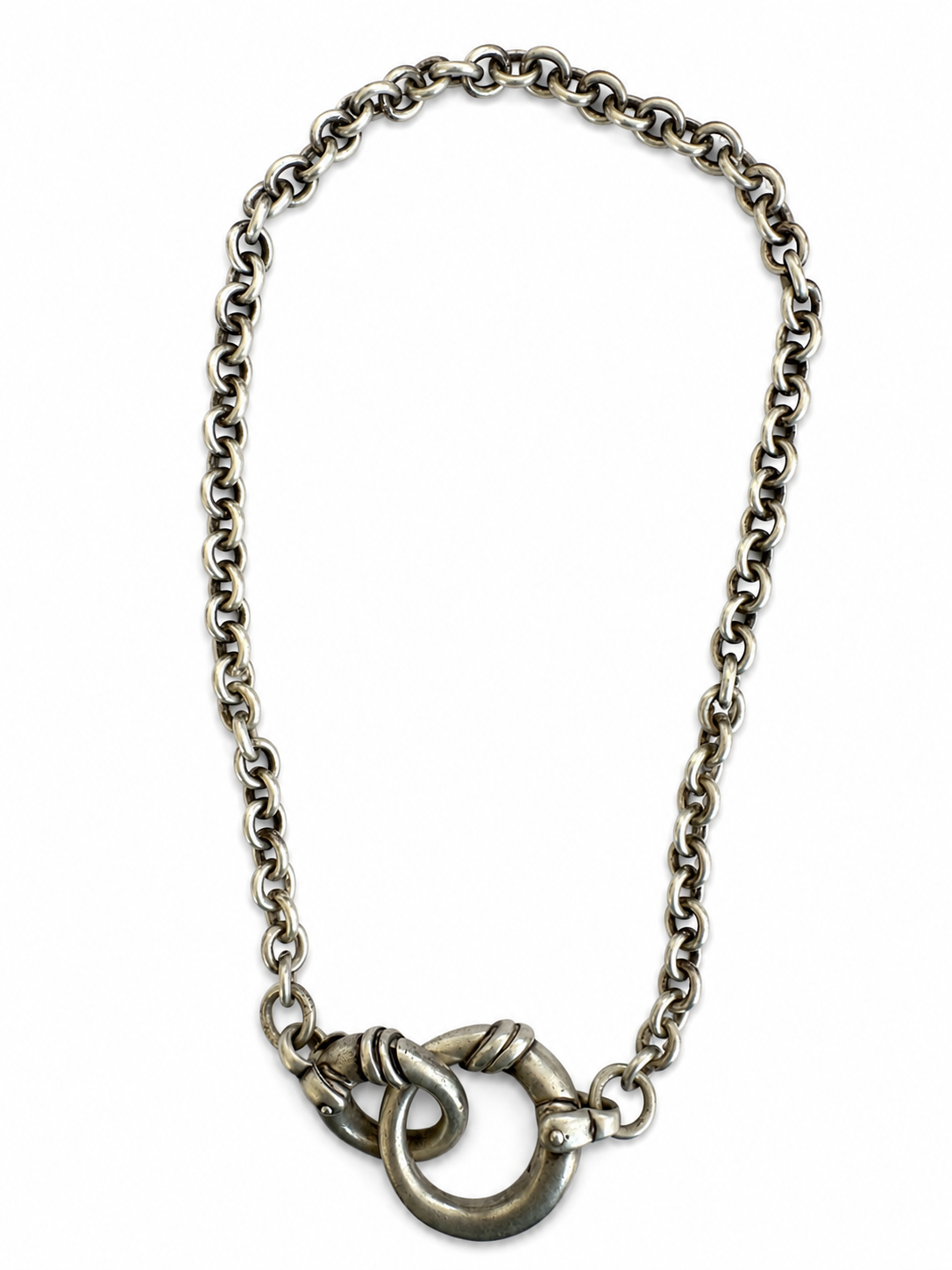 unisex Vintage Sculptural Silver Chain Necklace – Convertible Two-Way Statement Design