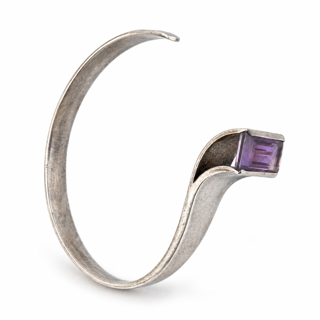 Vintage Yuval Zadok 925 Silver Amethyst Cuff Bracelet – Handmade Israeli Modernist Jewelry