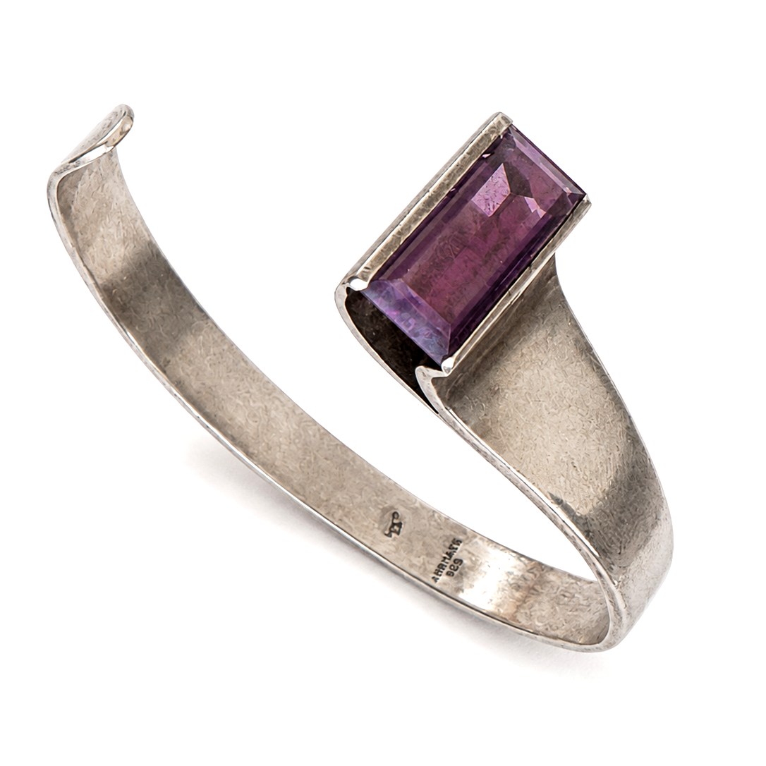 Vintage Yuval Zadok 925 Silver Amethyst Cuff Bracelet – Handmade Israeli Modernist Jewelry