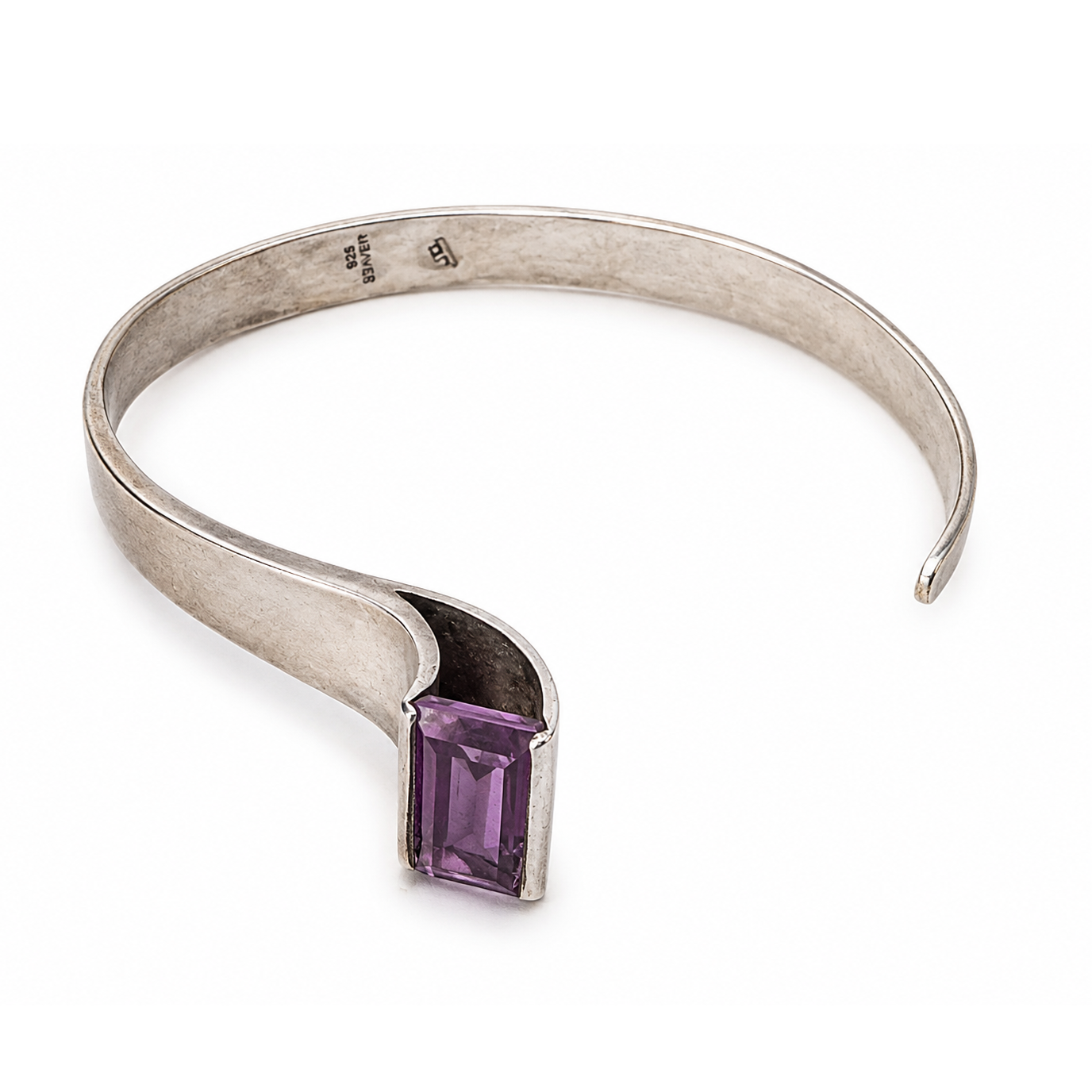 Vintage Yuval Zadok 925 Silver Amethyst Cuff Bracelet – Handmade Israeli Modernist Jewelry