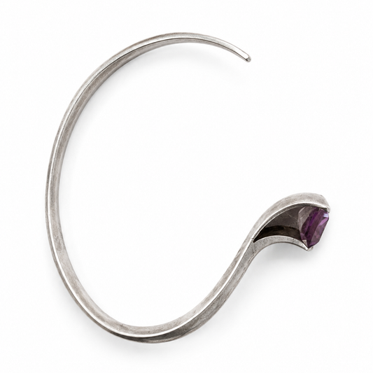 Vintage Yuval Zadok 925 Silver Amethyst Cuff Bracelet – Handmade Israeli Modernist Jewelry