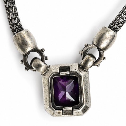 Vintage Solid Silver Amethyst Necklace with Reversible Toggle Clasp