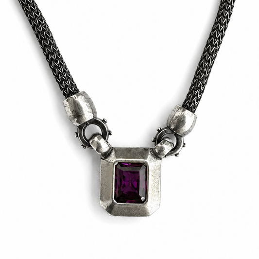 Vintage Solid Silver Amethyst Necklace with Reversible Toggle Clasp