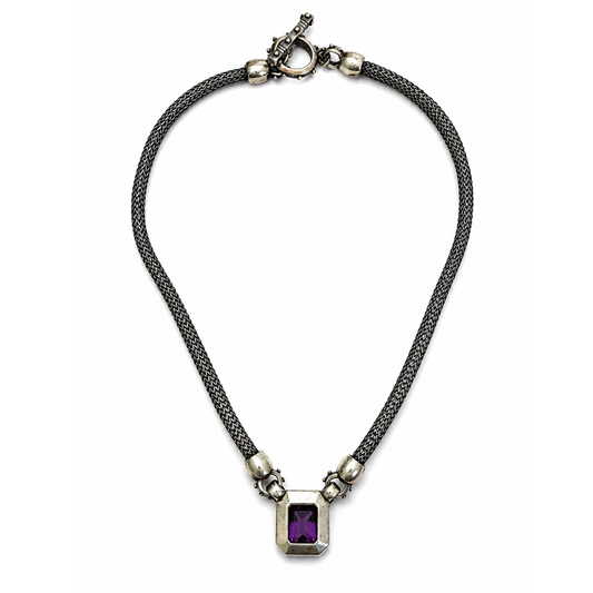 Vintage Solid Silver Amethyst Necklace with Reversible Toggle Clasp