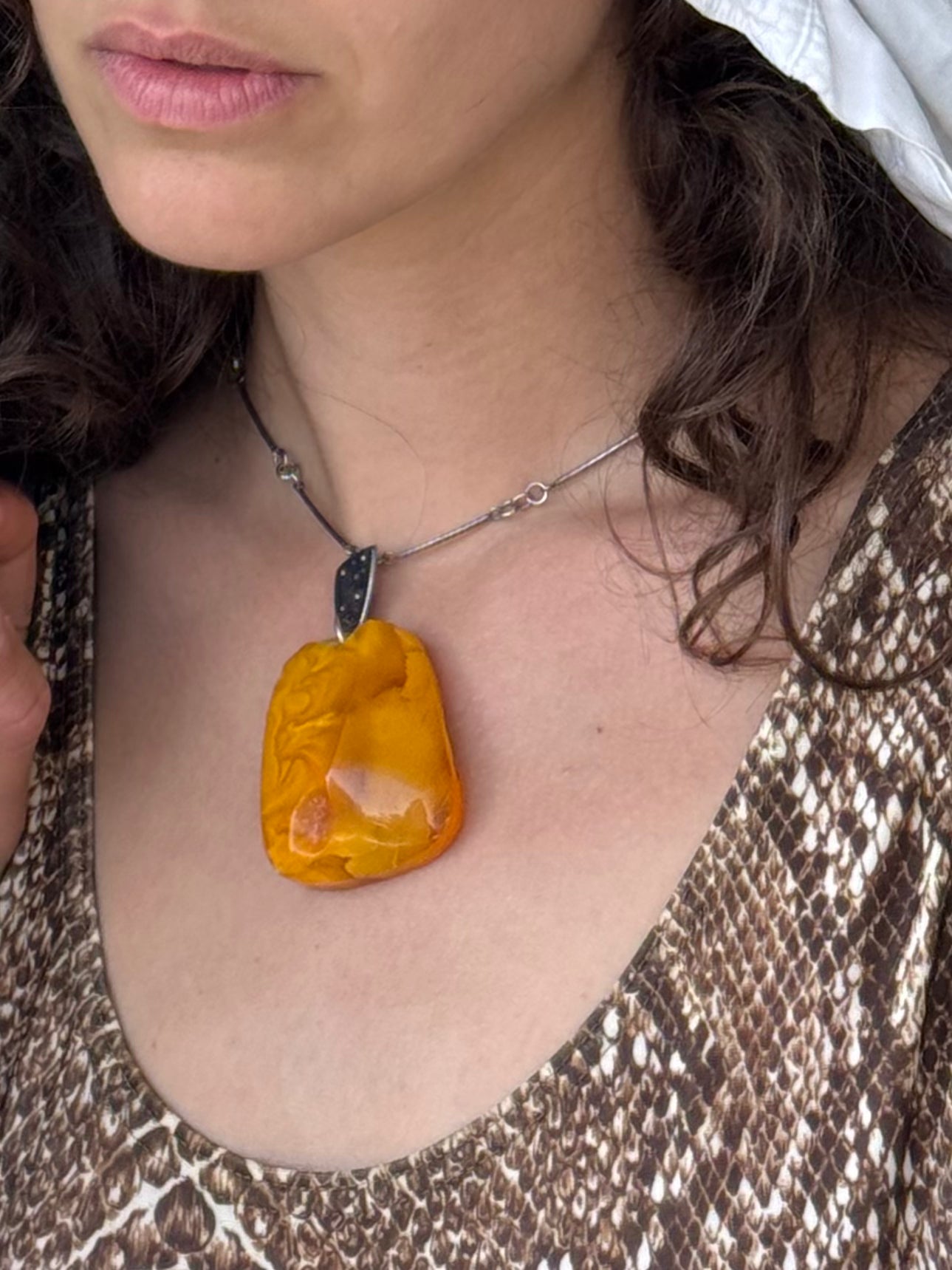 One-of-a-Kind Baltic Amber Pendant on a Long Silver Chain