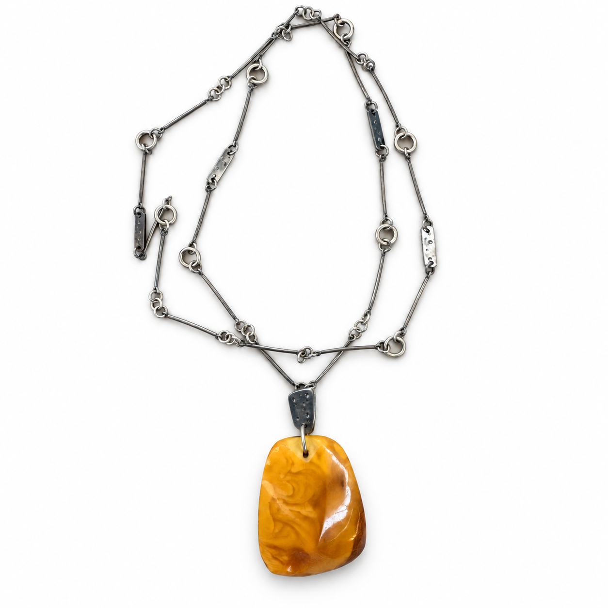 One-of-a-Kind Baltic Amber Pendant on a Long Silver Chain