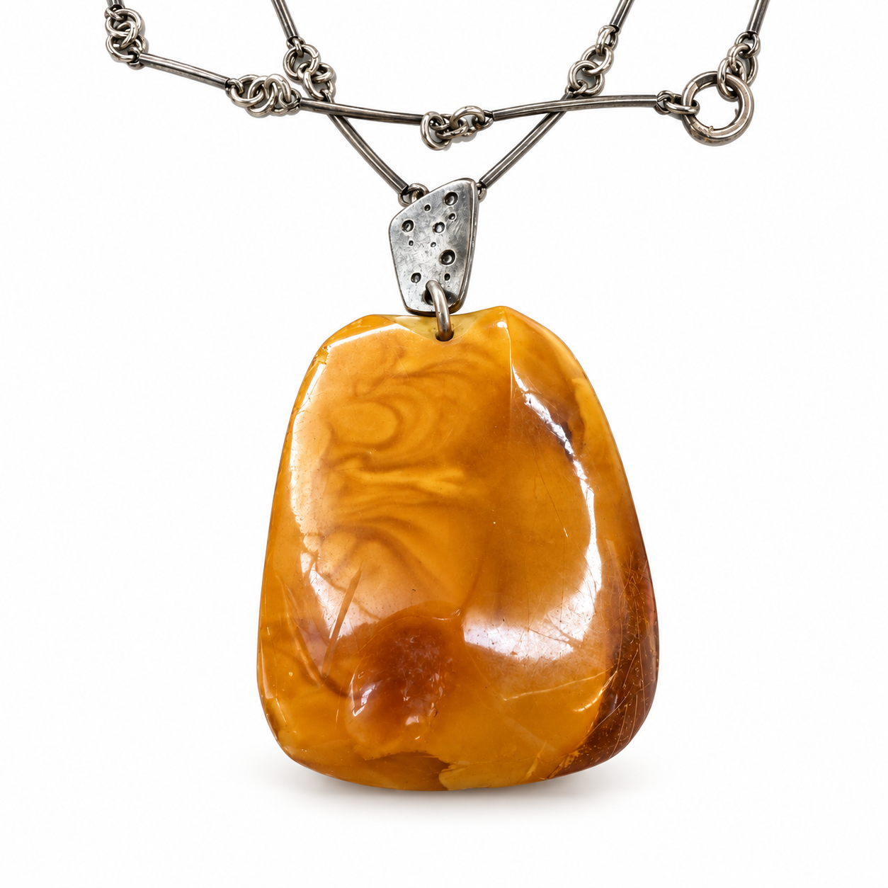 One-of-a-Kind Baltic Amber Pendant on a Long Silver Chain