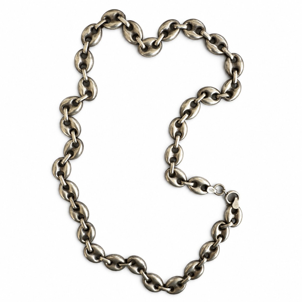 Vintage Puffed Mariner Link Silver Necklace