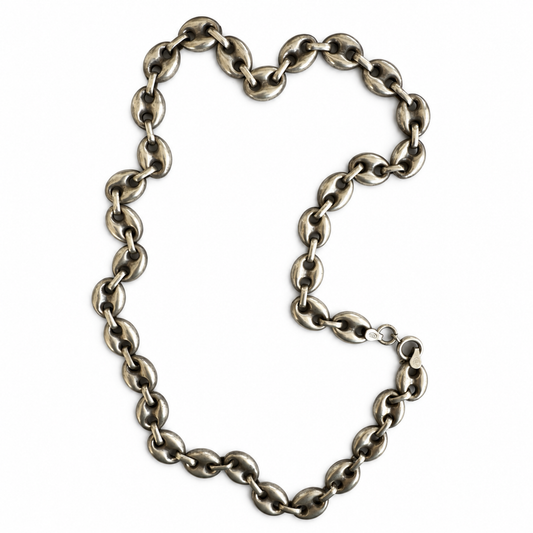 Vintage Puffed Mariner Link Silver Necklace