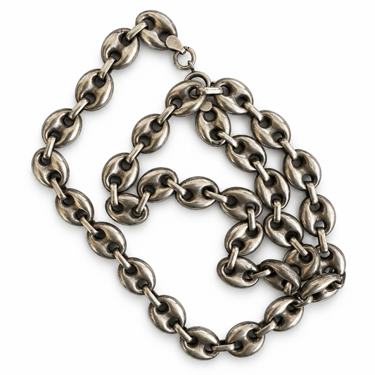 Vintage Puffed Mariner Link Silver Necklace