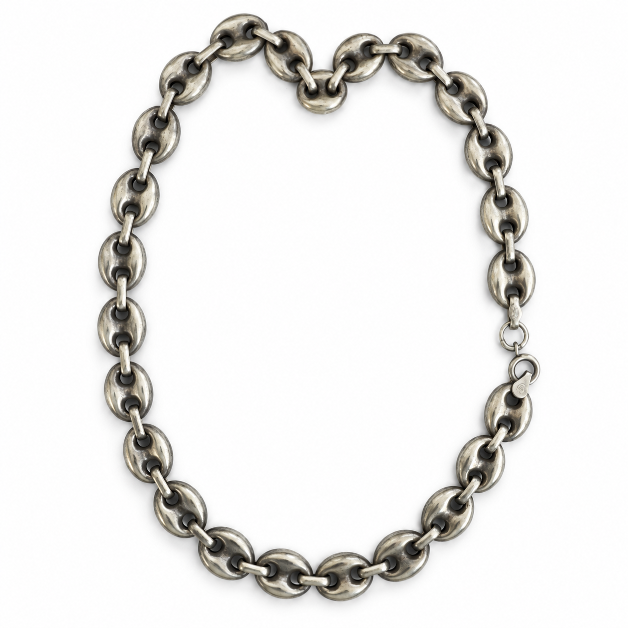 Vintage Puffed Mariner Link Silver Necklace