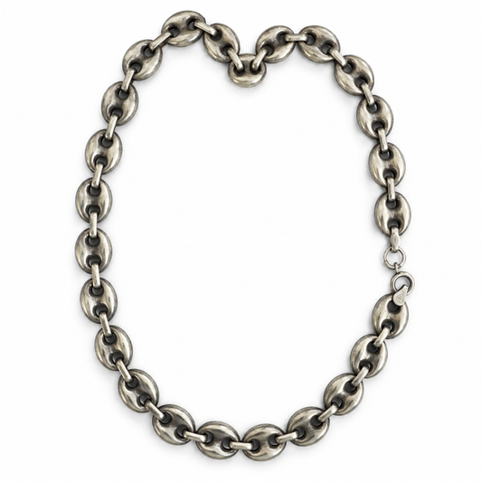 Vintage Puffed Mariner Link Silver Necklace