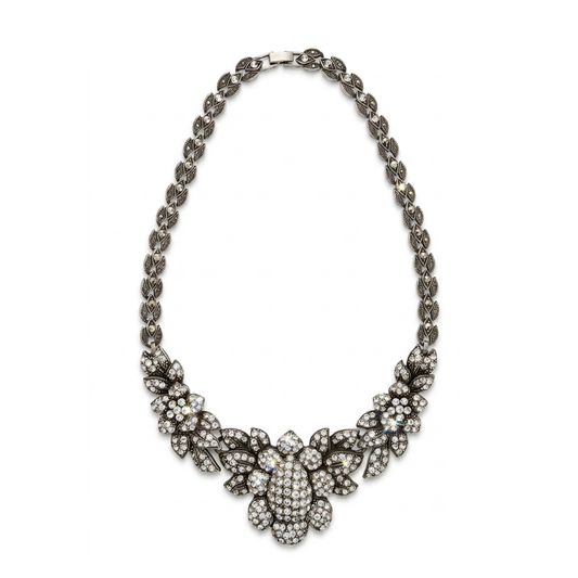 Vintage Floral Zircon Statement Necklace
