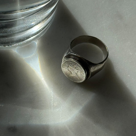 Vintage Sterling Silver Signet Ring with Female Portrait Relief