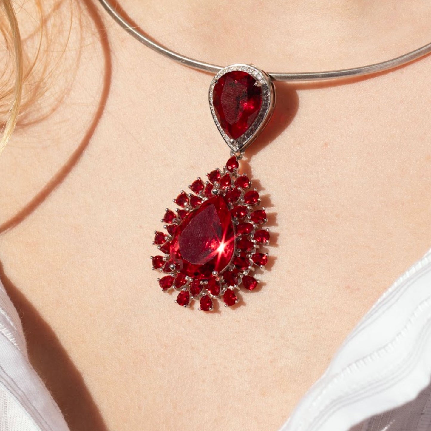 classic silver 925 Pendant with red zircons  ( can be earring too )