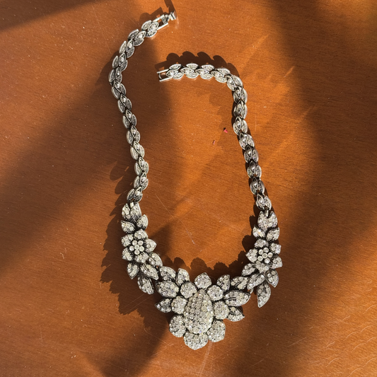 Vintage Floral Zircon Statement Necklace
