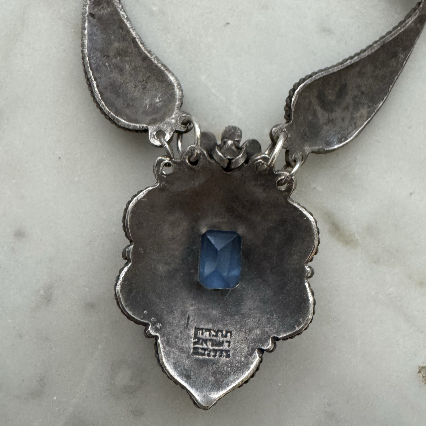 Vintage Israeli 935 Silver Blue Topaz Statement Necklace