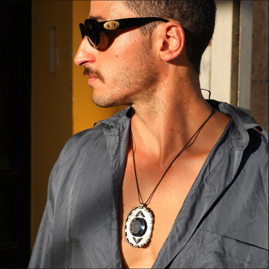 Brutalist Israeli Pendant, Unique Diamond- Cut Glass