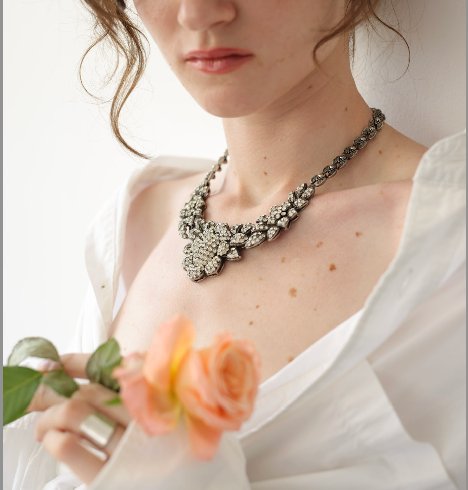 Vintage Floral Zircon Statement Necklace