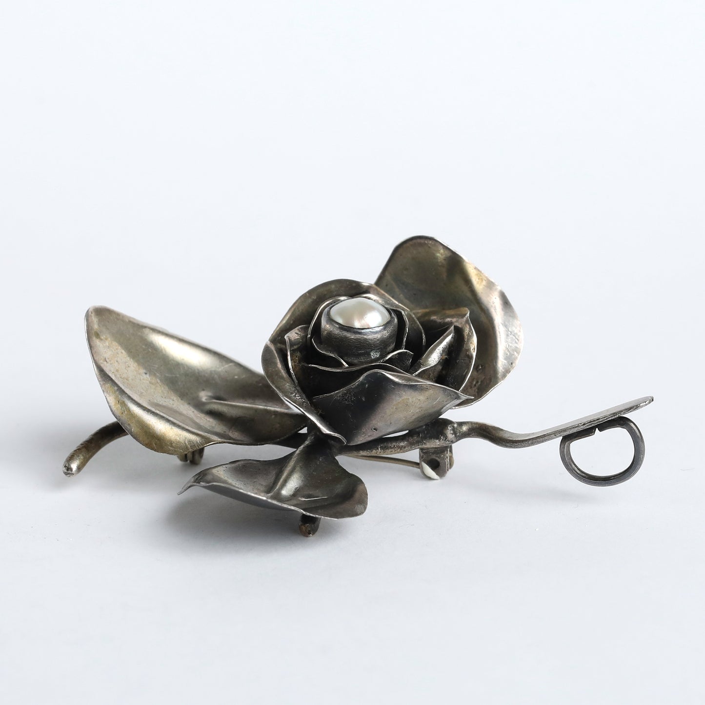 One-of-a-Kind 925 Silver Rose Pendant and Brooch with Pearl by S. Zilka