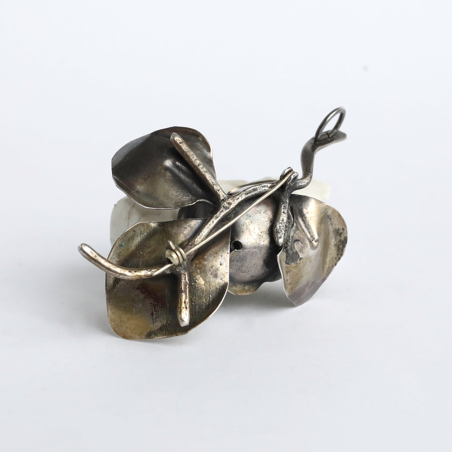 One-of-a-Kind 925 Silver Rose Pendant and Brooch with Pearl by S. Zilka