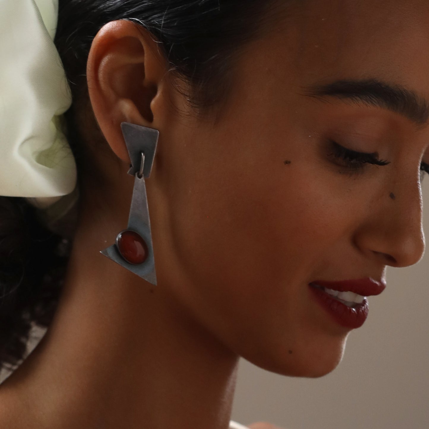 Cornelian Stone and Silver Earrings