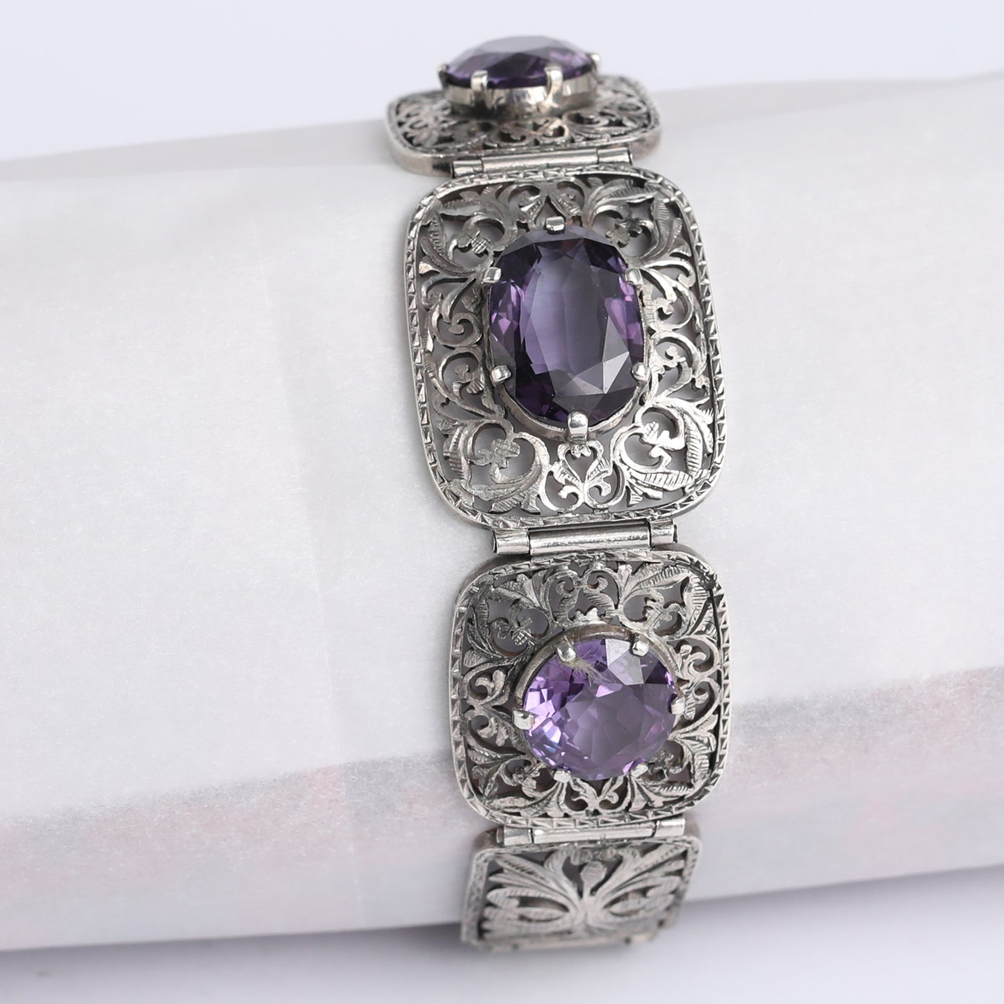 Antique Handcrafted Silver Bracelet with Alexandrite