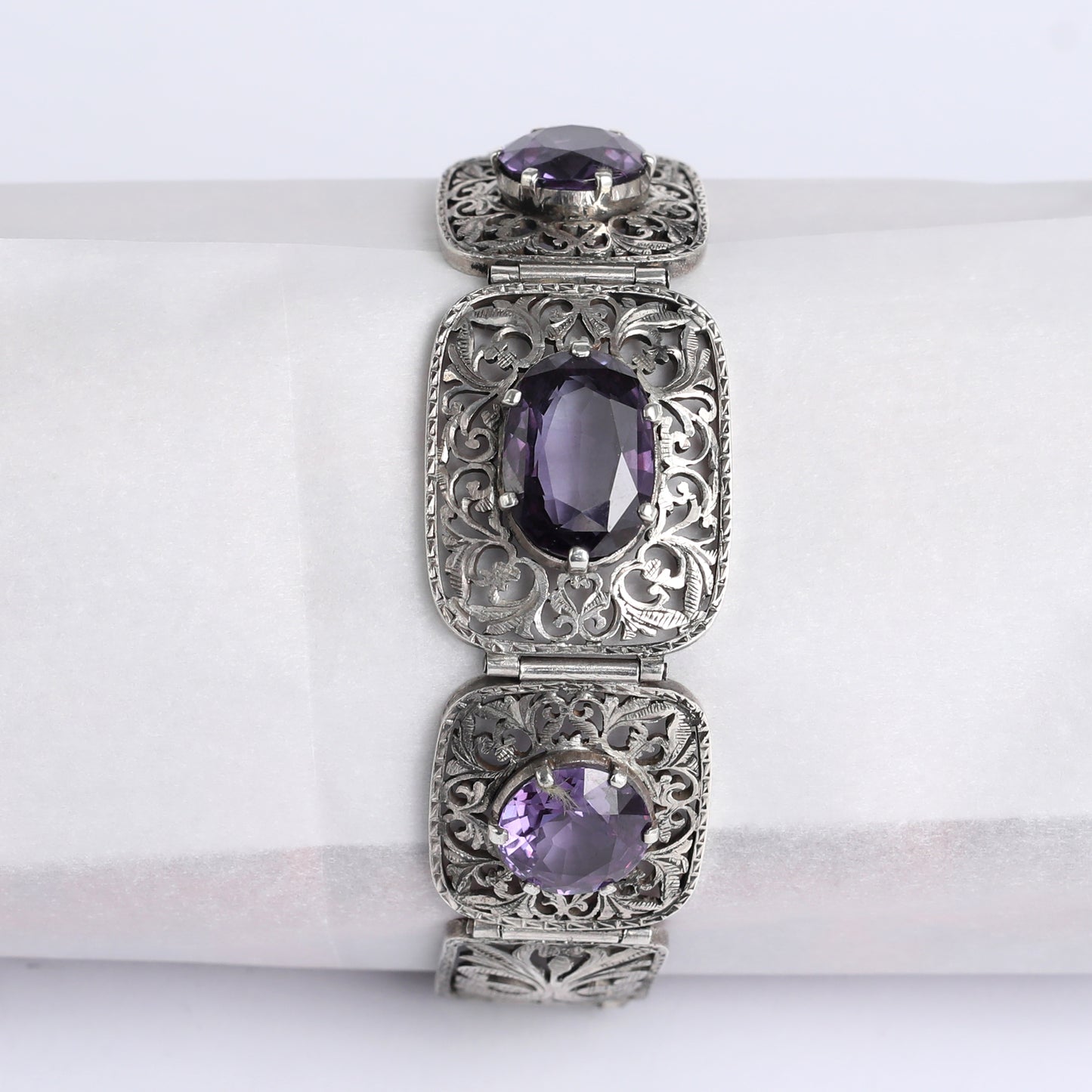 Antique Handcrafted Silver Bracelet with Alexandrite