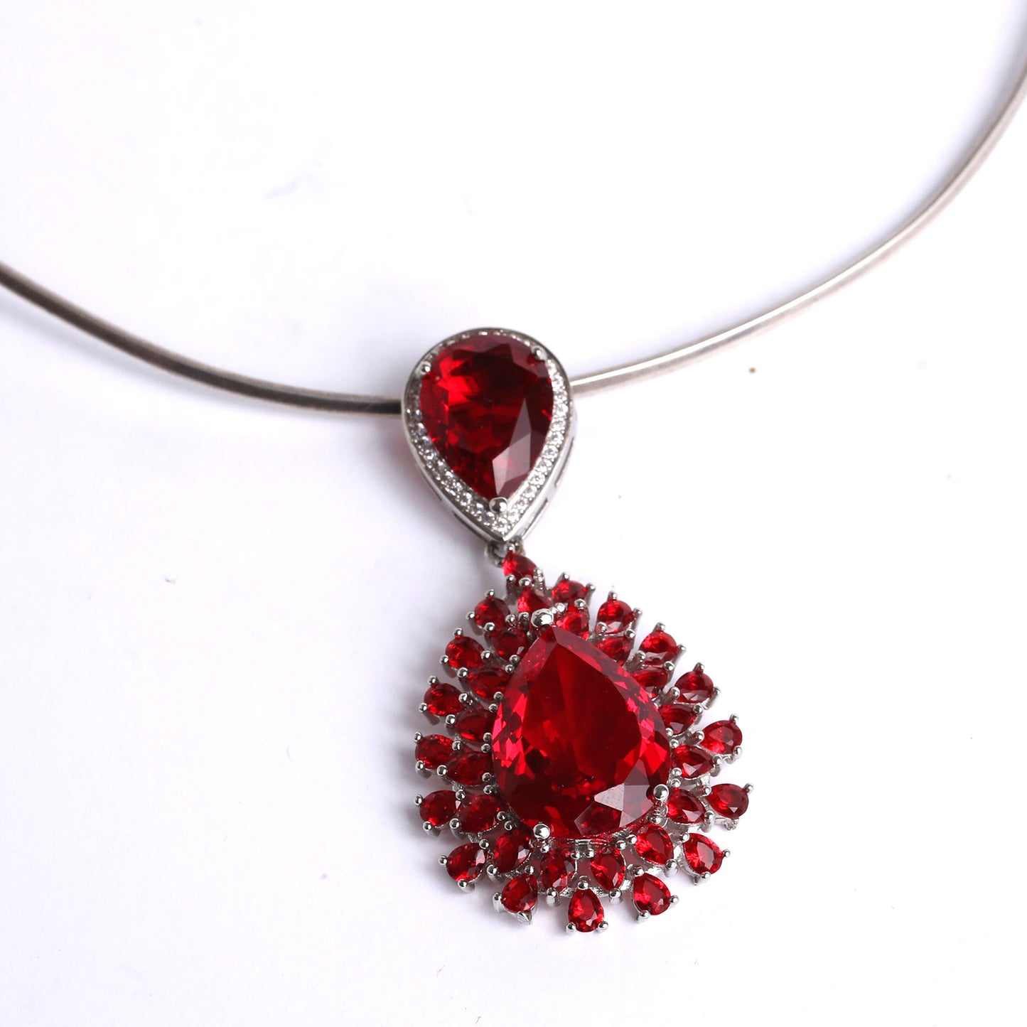 classic silver 925 Pendant with red zircons  ( can be earring too )