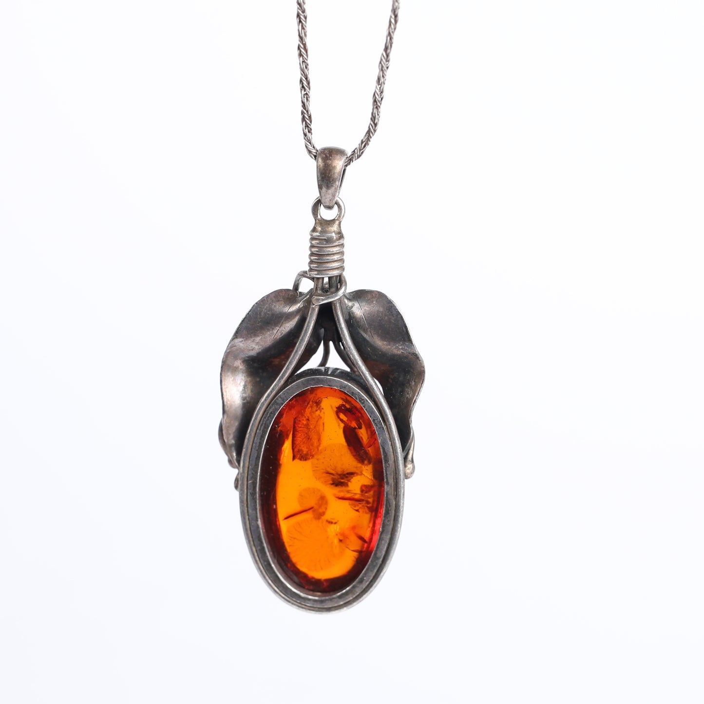 Handmade Silver Beetle Pendant with Ancient Amber: A Talisman of Transformation and Abundance"