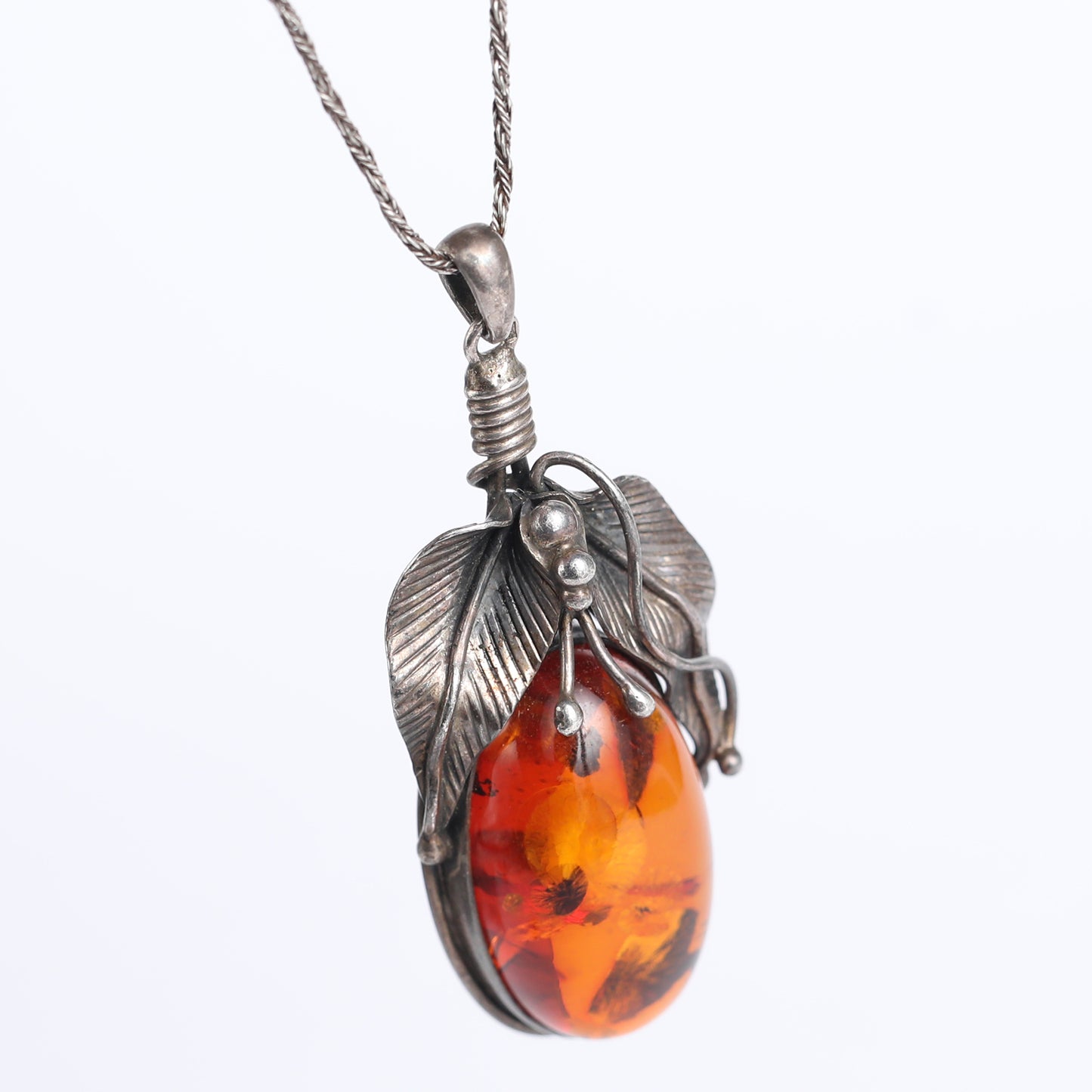 Handmade Silver Beetle Pendant with Ancient Amber: A Talisman of Transformation and Abundance"
