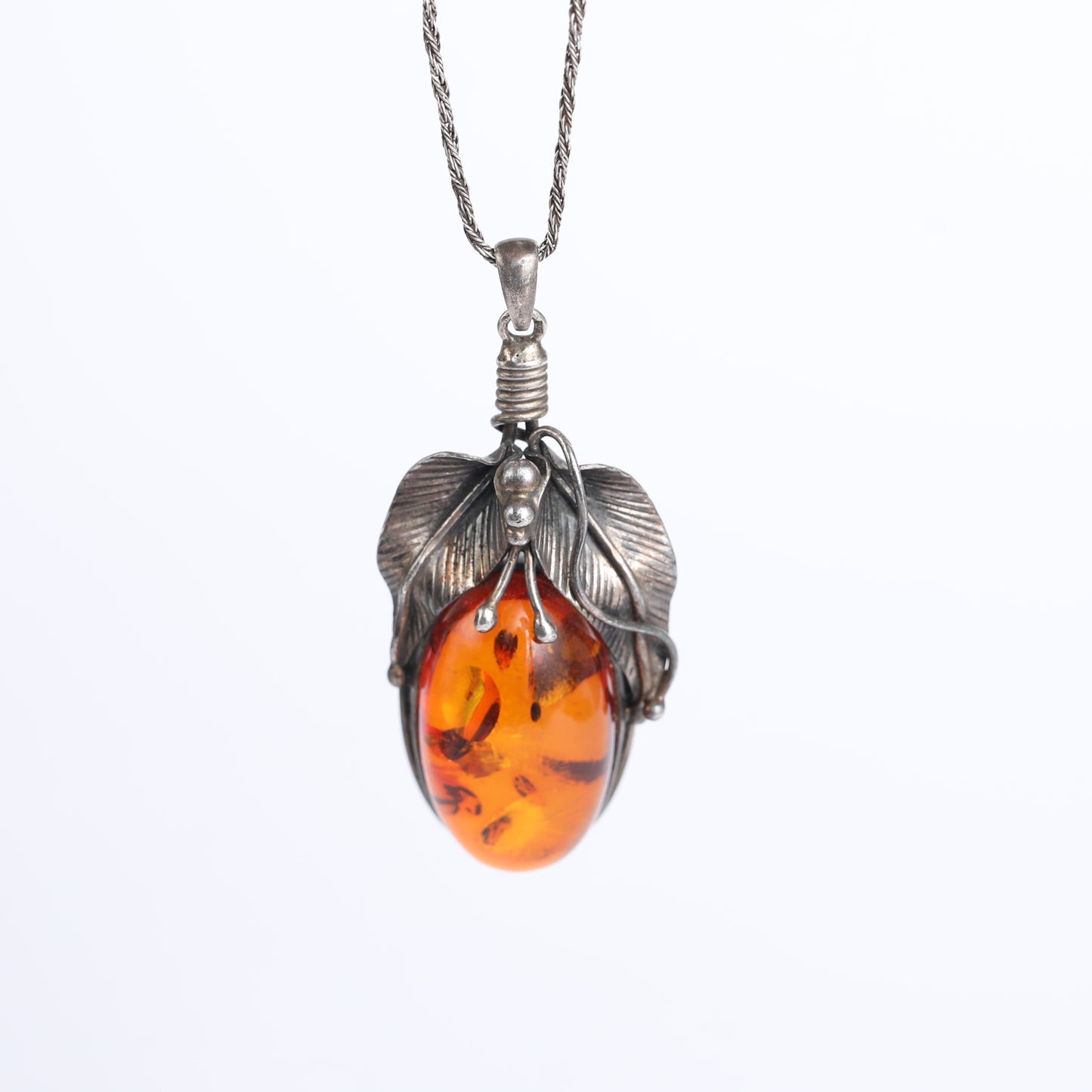 Handmade Silver Beetle Pendant with Ancient Amber: A Talisman of Transformation and Abundance"