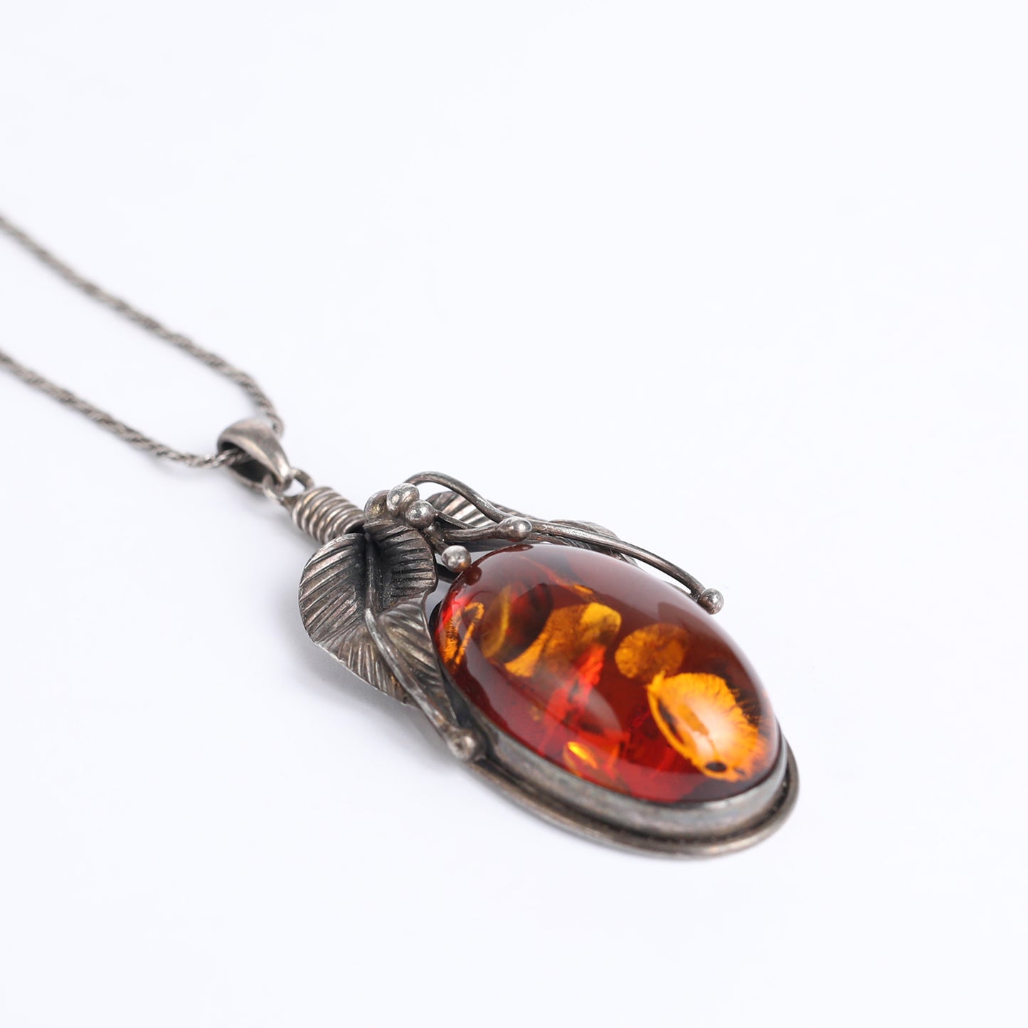 Handmade Silver Beetle Pendant with Ancient Amber: A Talisman of Transformation and Abundance"