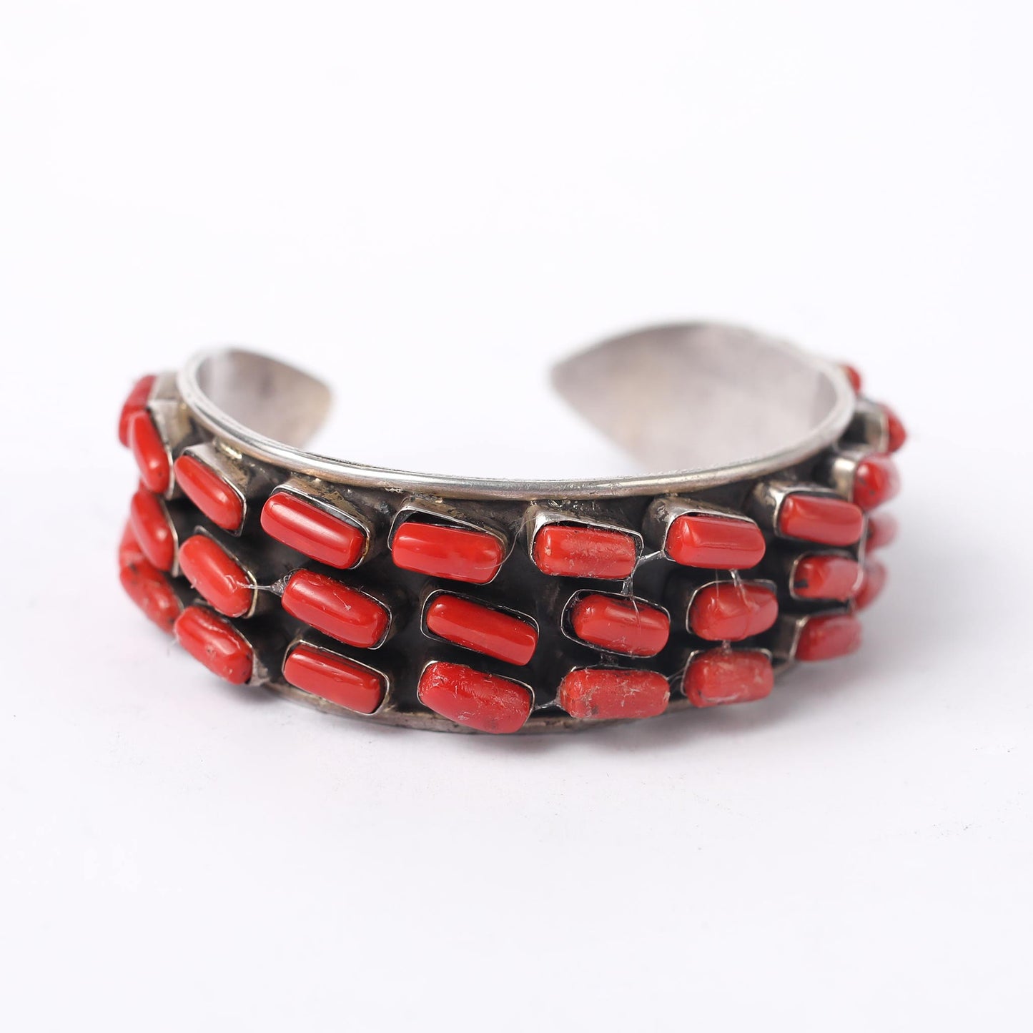silver 925 cuff combined with real red coral stones