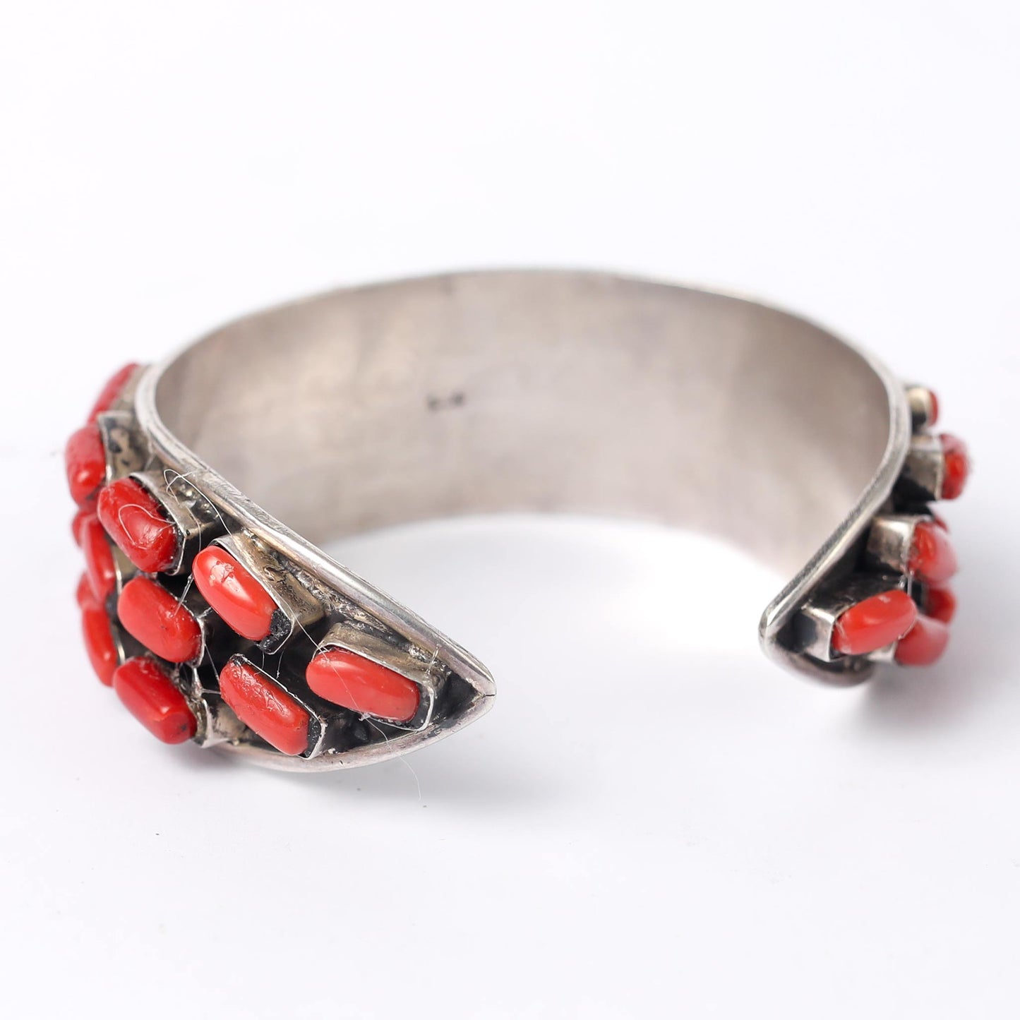 silver 925 cuff combined with real red coral stones