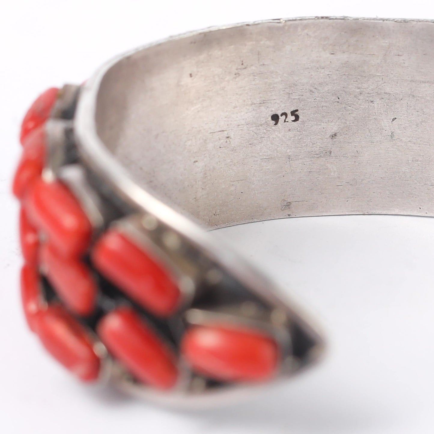 silver 925 cuff combined with real red coral stones
