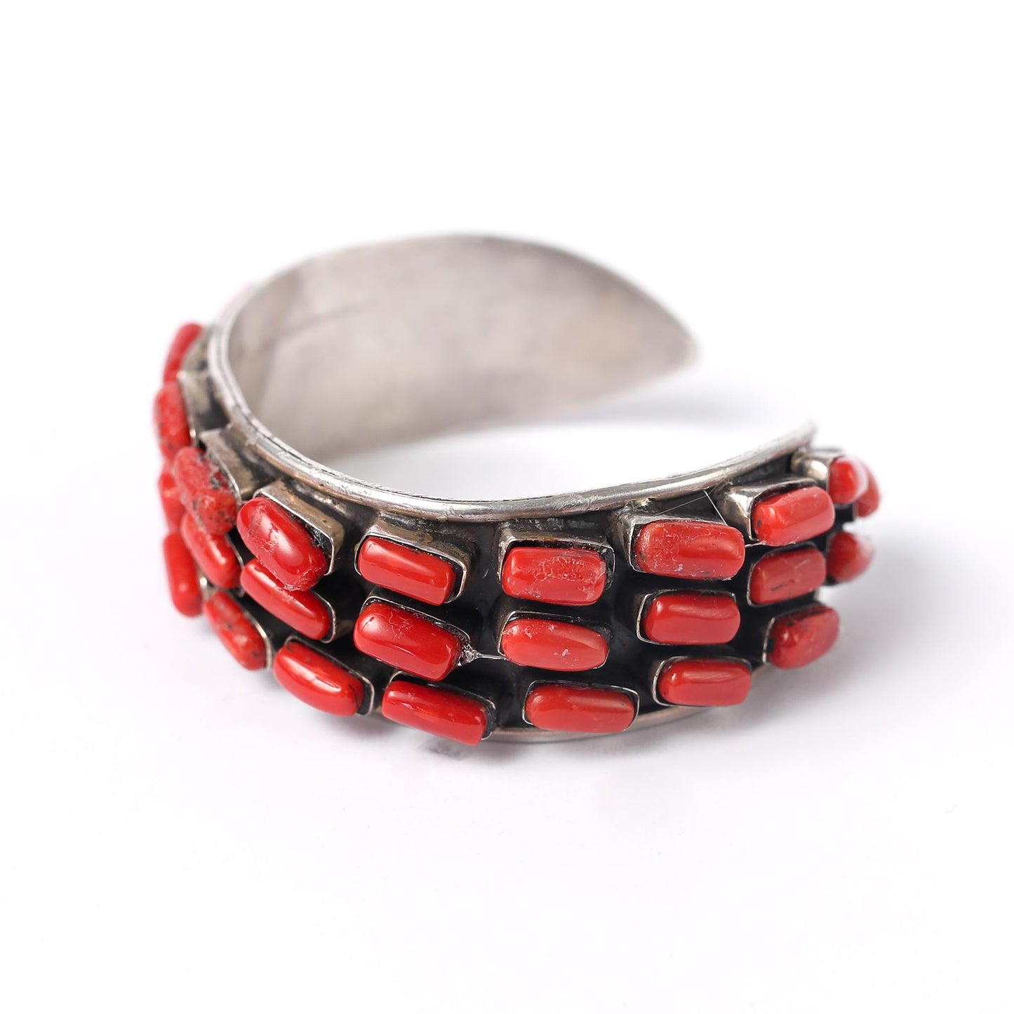 silver 925 cuff combined with real red coral stones