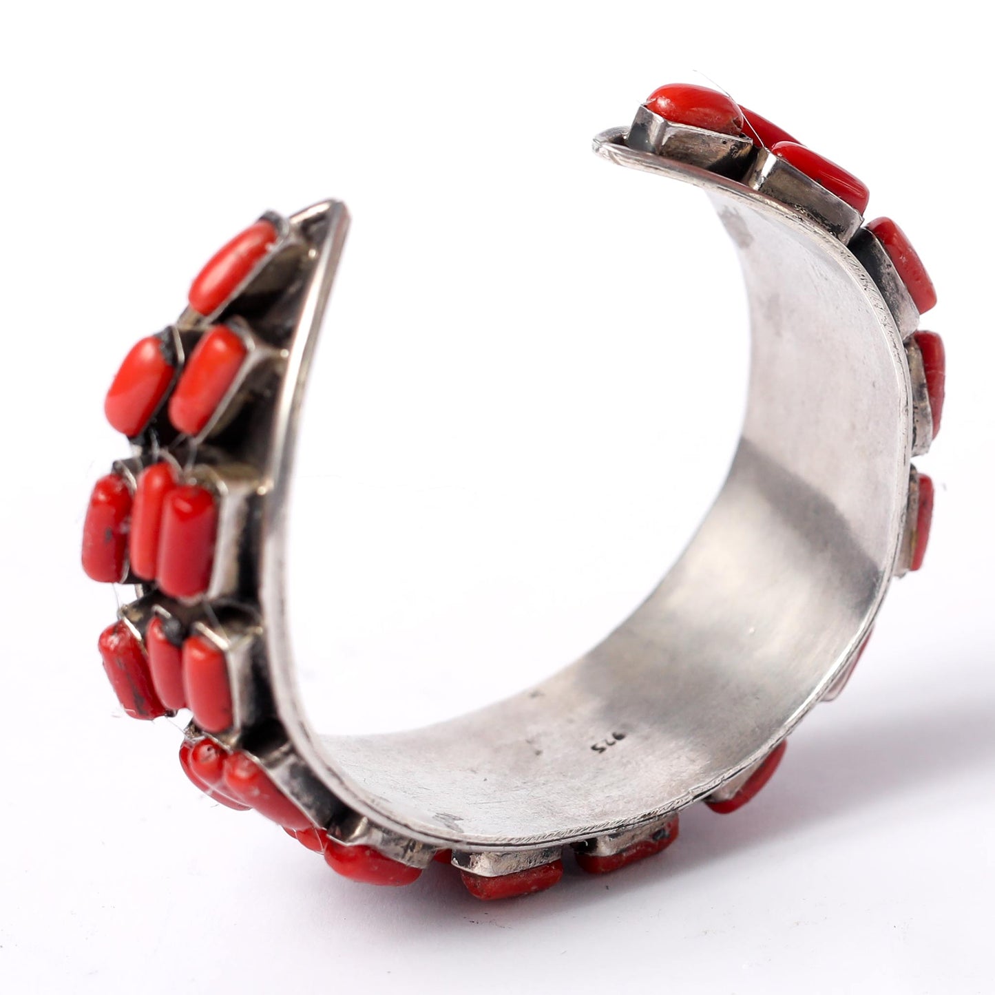 silver 925 cuff combined with real red coral stones
