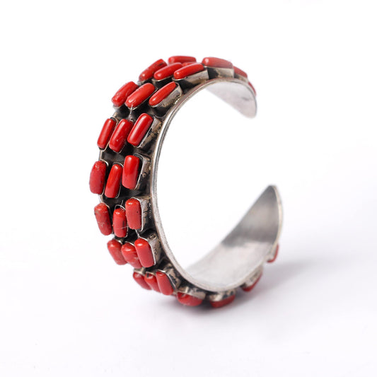 silver 925 cuff combined with real red coral stones