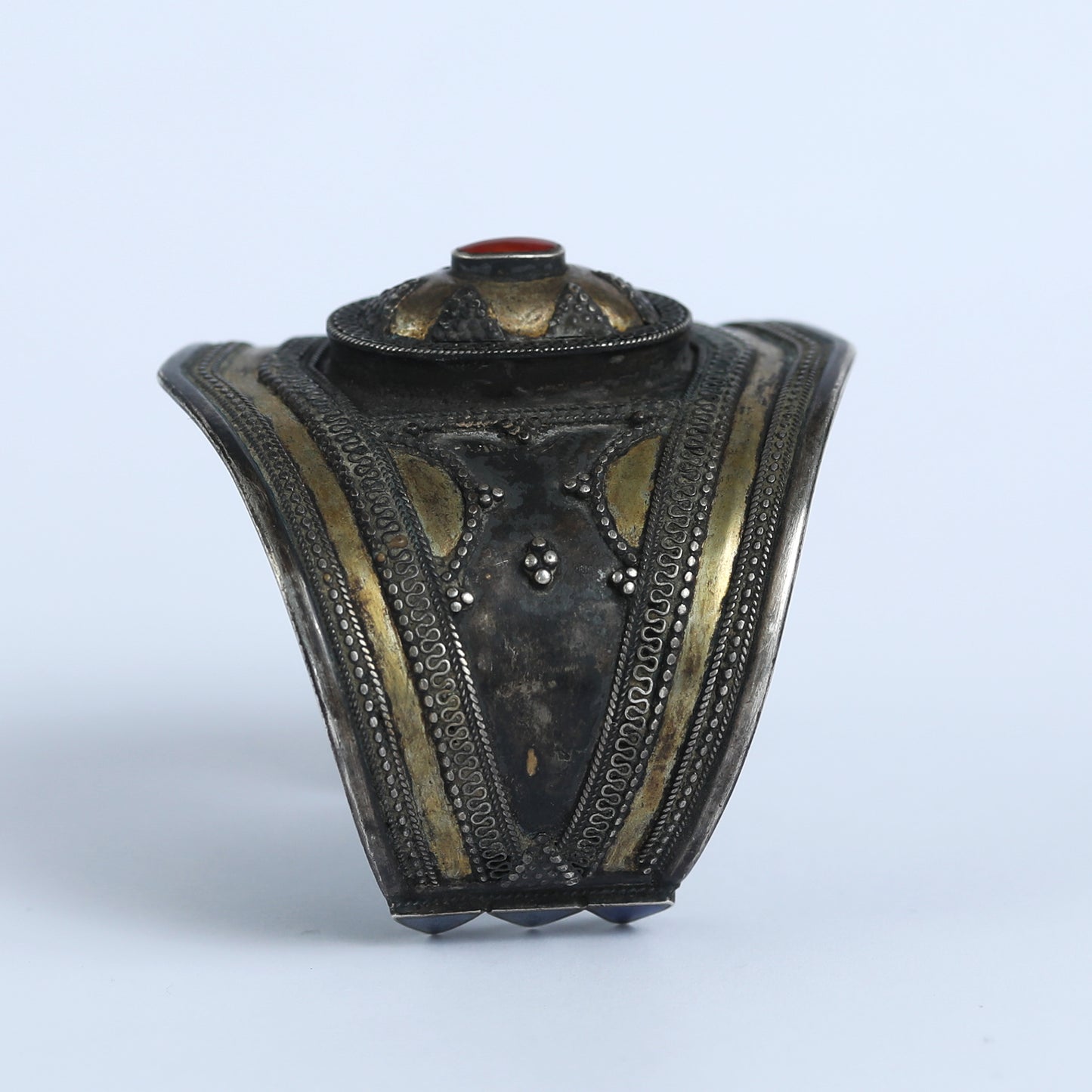 Ethnic Cuff Bracelet, Silver and Carnelian Crystal