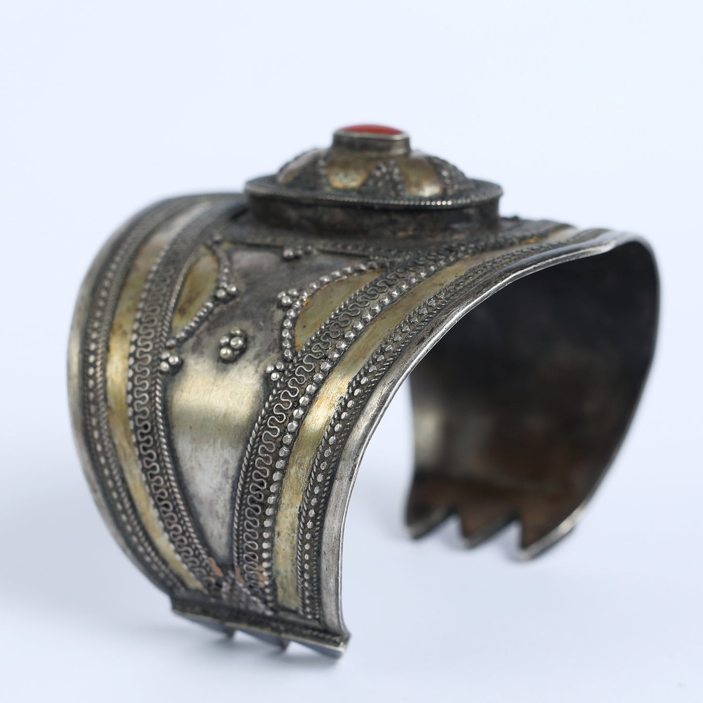 Ethnic Cuff Bracelet, Silver and Carnelian Crystal