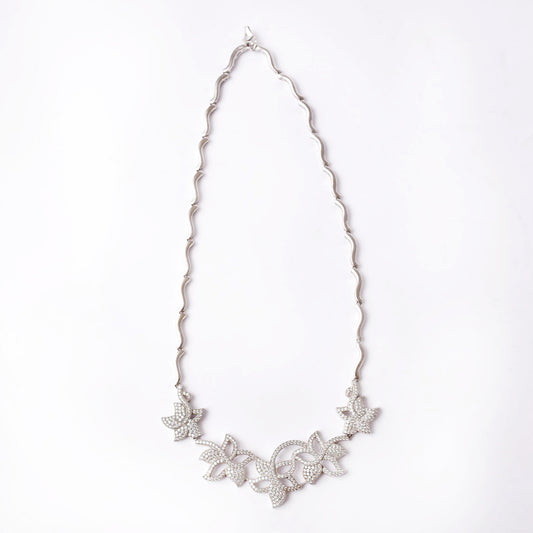 Modern Silver Floral Necklace With Micro-Sting  Zircons