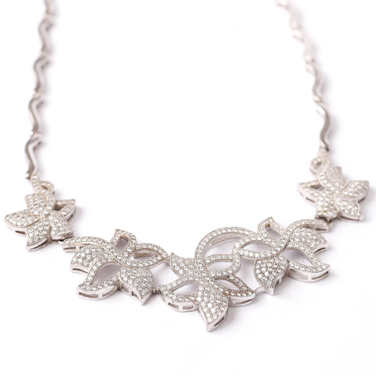 Modern Silver Floral Necklace With Micro-Sting  Zircons