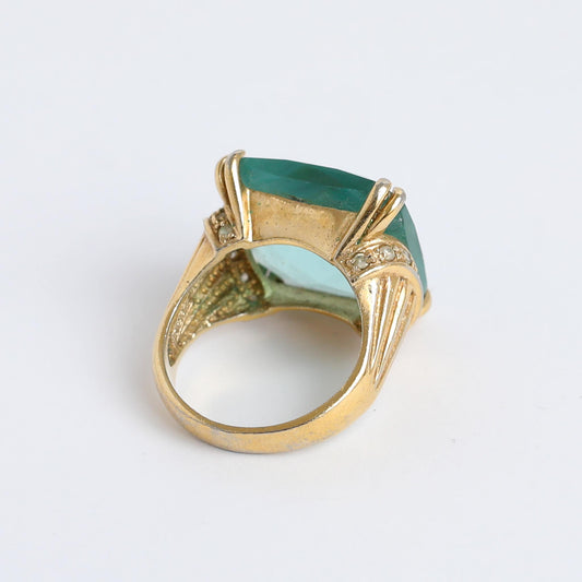 Vintage Gold Plated Silver Ring With Aquamarine Stone