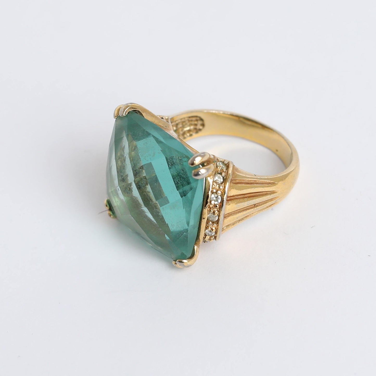 Vintage Gold Plated Silver Ring With Aquamarine Stone