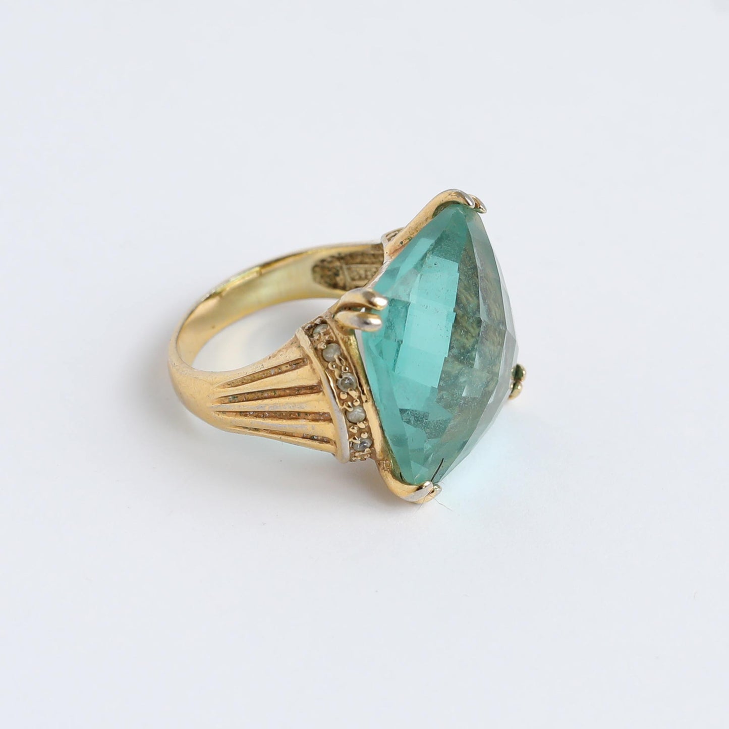 Vintage Gold Plated Silver Ring With Aquamarine Stone